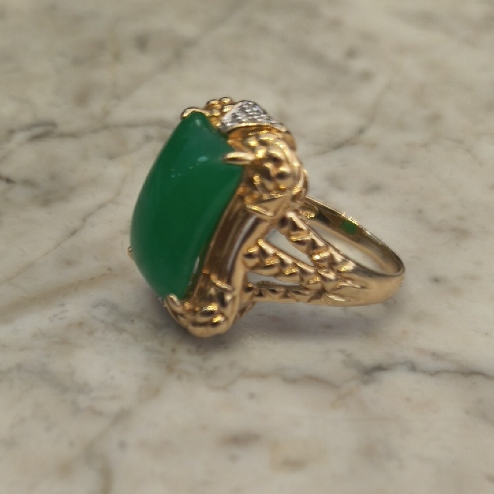 Gold-Tone Ring With Green Rectangular Stone - image 3